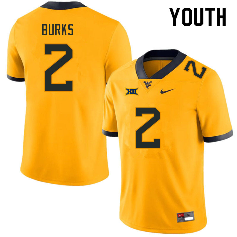 Youth #2 Aubrey Burks West Virginia Mountaineers College Football Jerseys Sale-Gold - Click Image to Close
